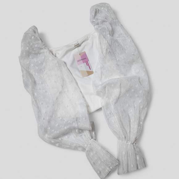 Nwt,Wdirara | Womens White Long sleeve,laced Bodysuit - Picture 5 of 8